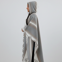 Grey and white AZTEC Wool Ponchos-4