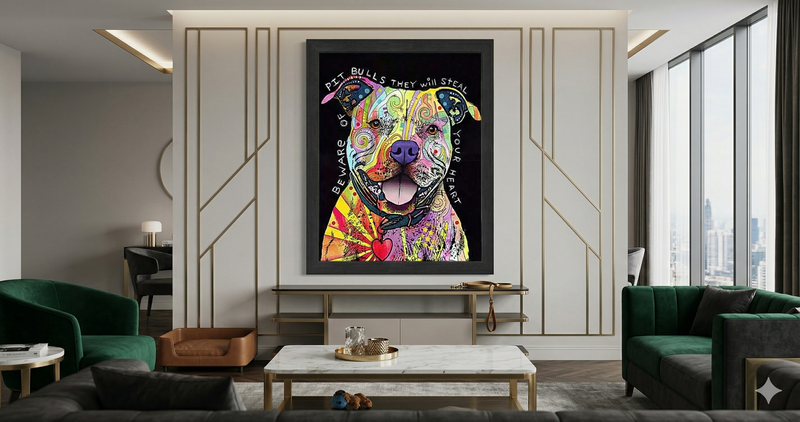 Beware of Pit Bulls Colorful Framed Canvas Wall Art (33.5x23.5)-3