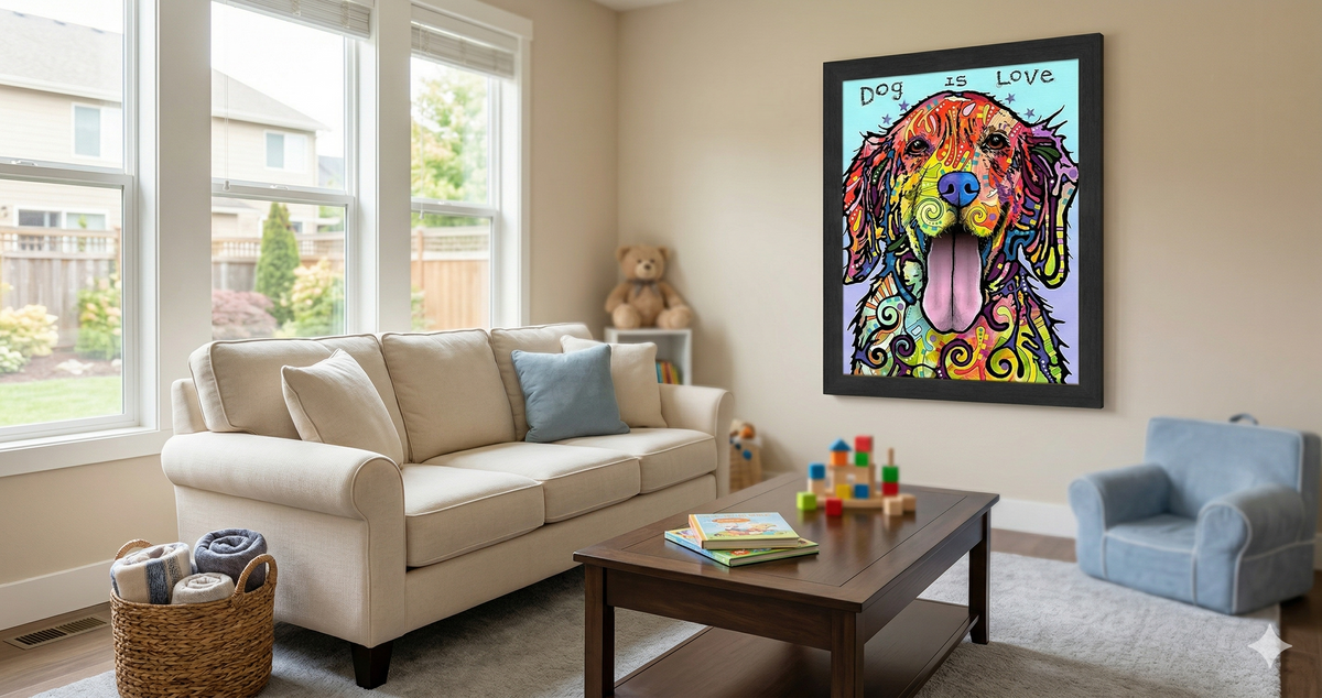 Love and a Dog Colorful Pop Art Framed Wall Decor (33.5x23.5)-3