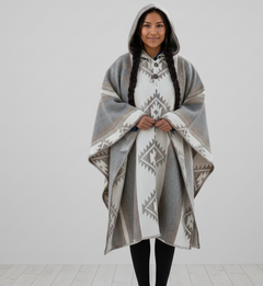 Grey and white AZTEC Wool Ponchos-2