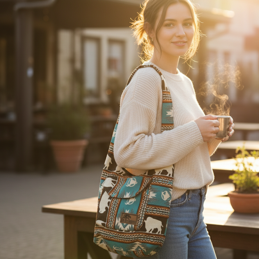 Brown and Turquoise white Buffalo Crossbody Bag-1