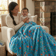 Anishinaabe Enchantment" turquoise Floral Plush Throw Blanket-3
