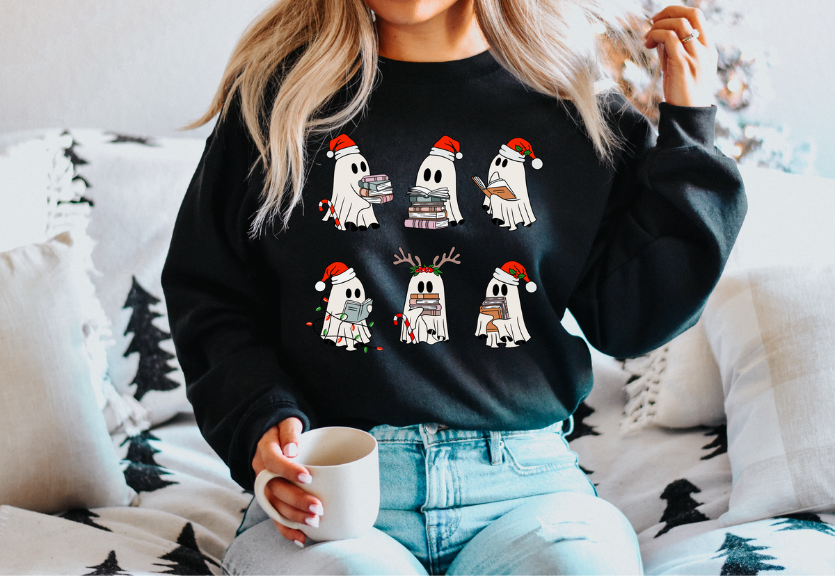 Christmas Bookish Ghosts Unisex Crewneck Sweatshirt-1