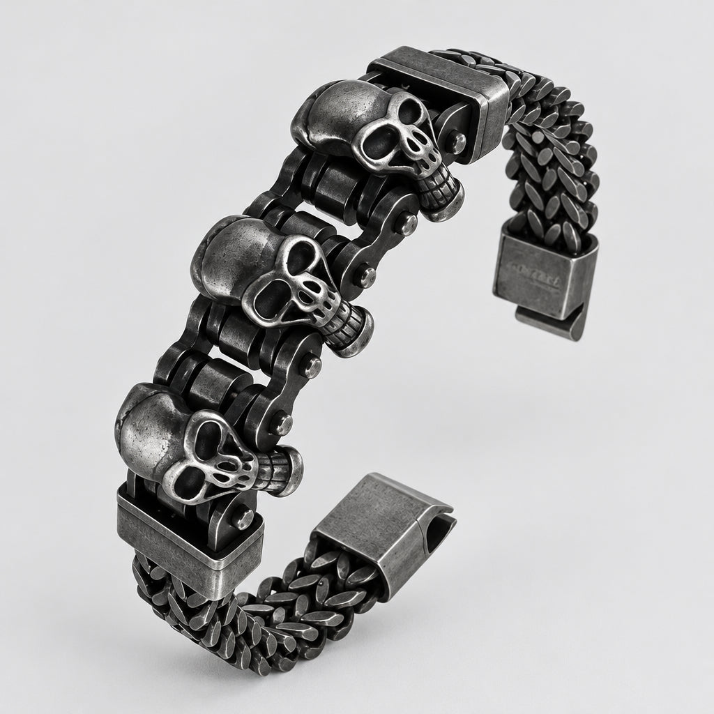 GoSteel Men's 3 Skull Chain Bracelet | Stainless Steel