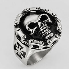GoSteel Men's Cycle Chain Gothic Skull Ring | Stainless Steel-1