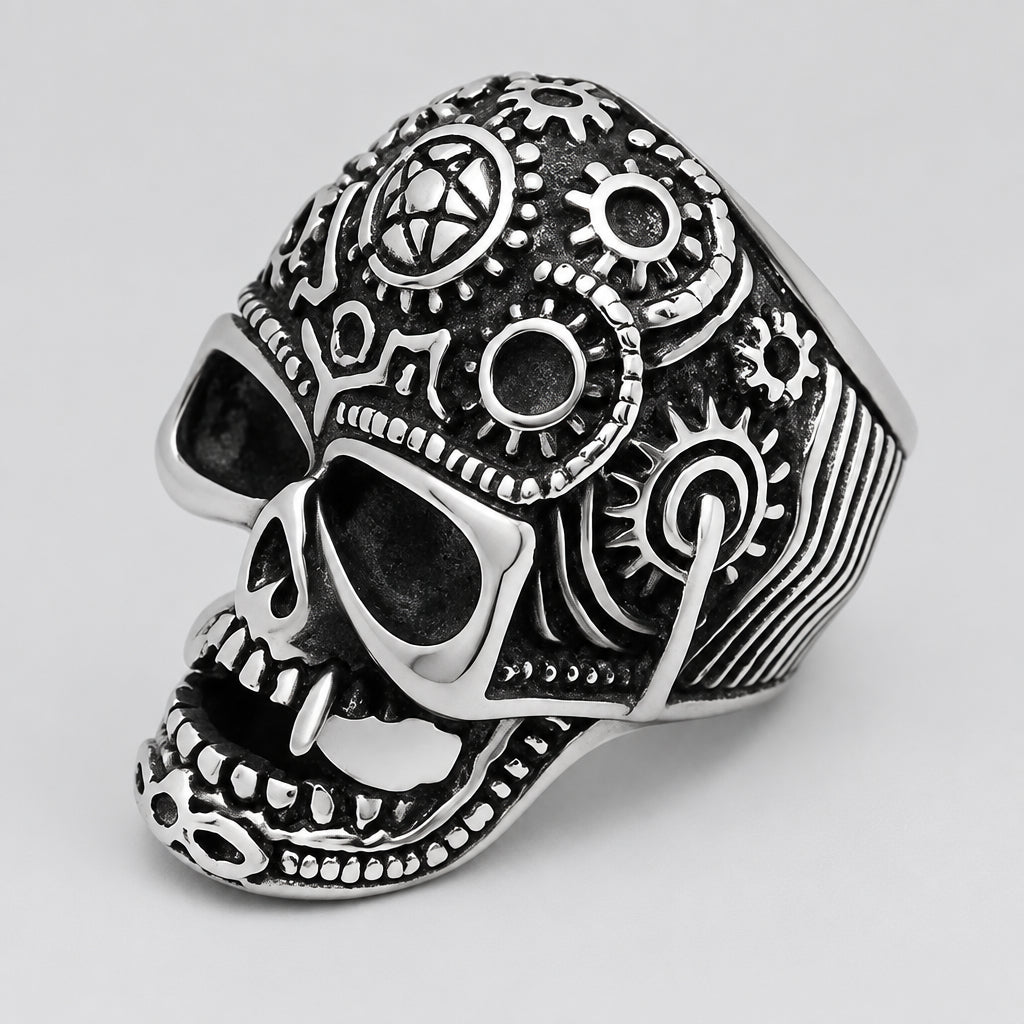 GoSteel Men's Gearhead Skull Ring-1