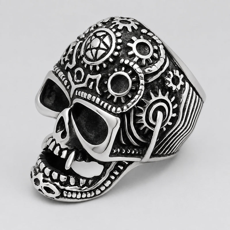 GoSteel Men's Gearhead Skull Ring-1