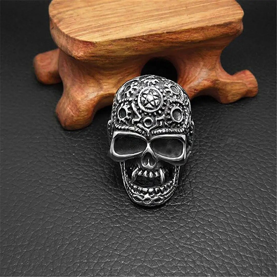 GoSteel Men's Gearhead Skull Ring-3