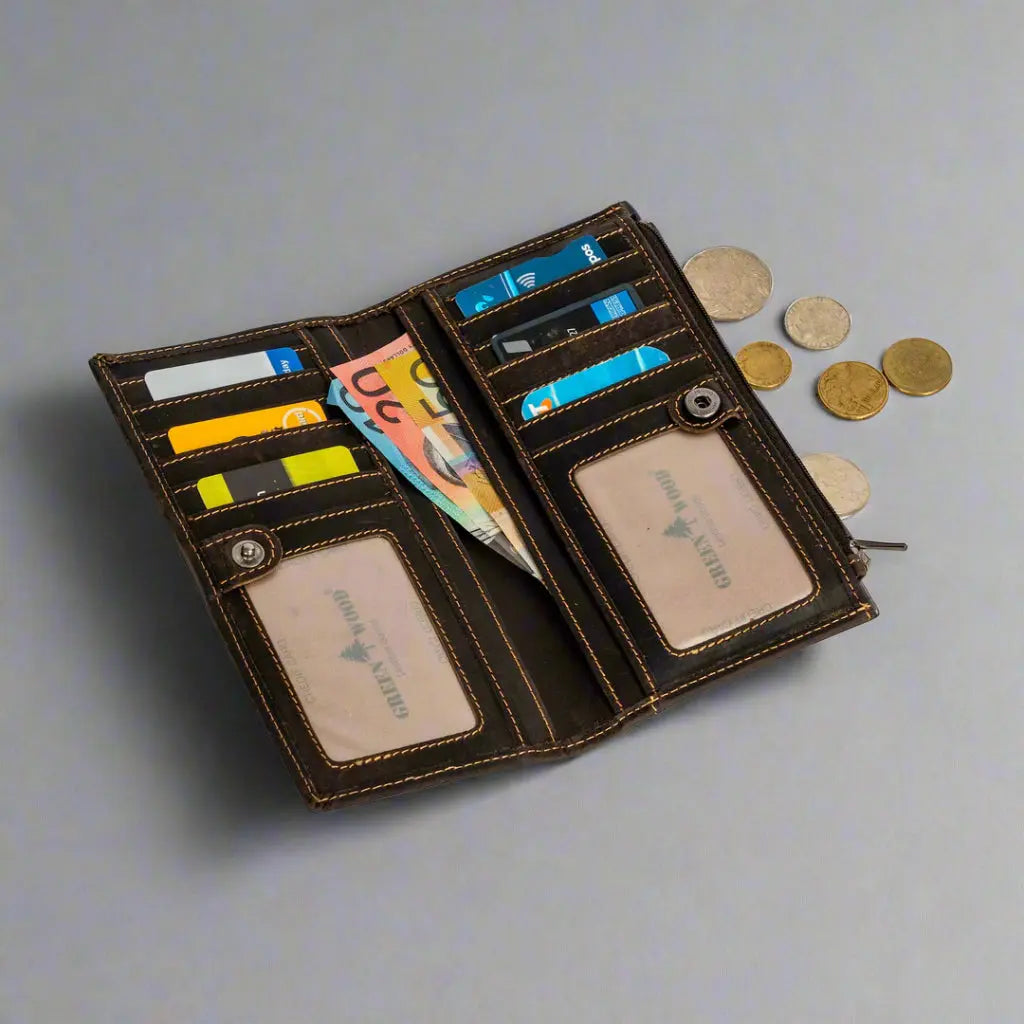 Greenwood Leather RFID Wallet with Zipper Pocket-3