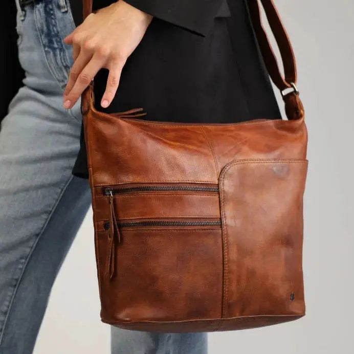 Greenwood Leather Shoulder Bag with 2 Zip Pockets-15