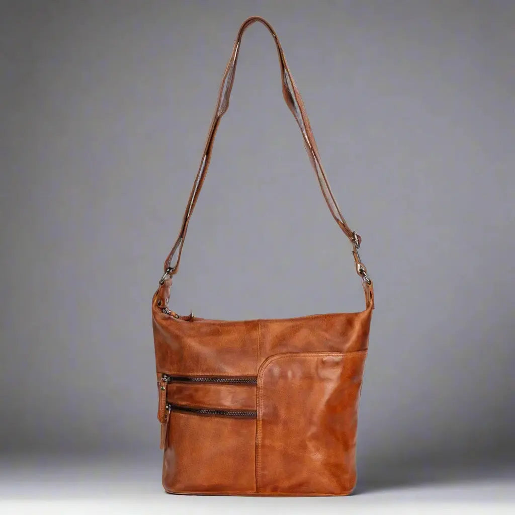 Greenwood Leather Shoulder Bag with 2 Zip Pockets-16