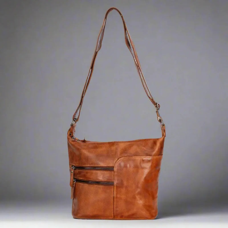 Greenwood Leather Shoulder Bag with 2 Zip Pockets-16
