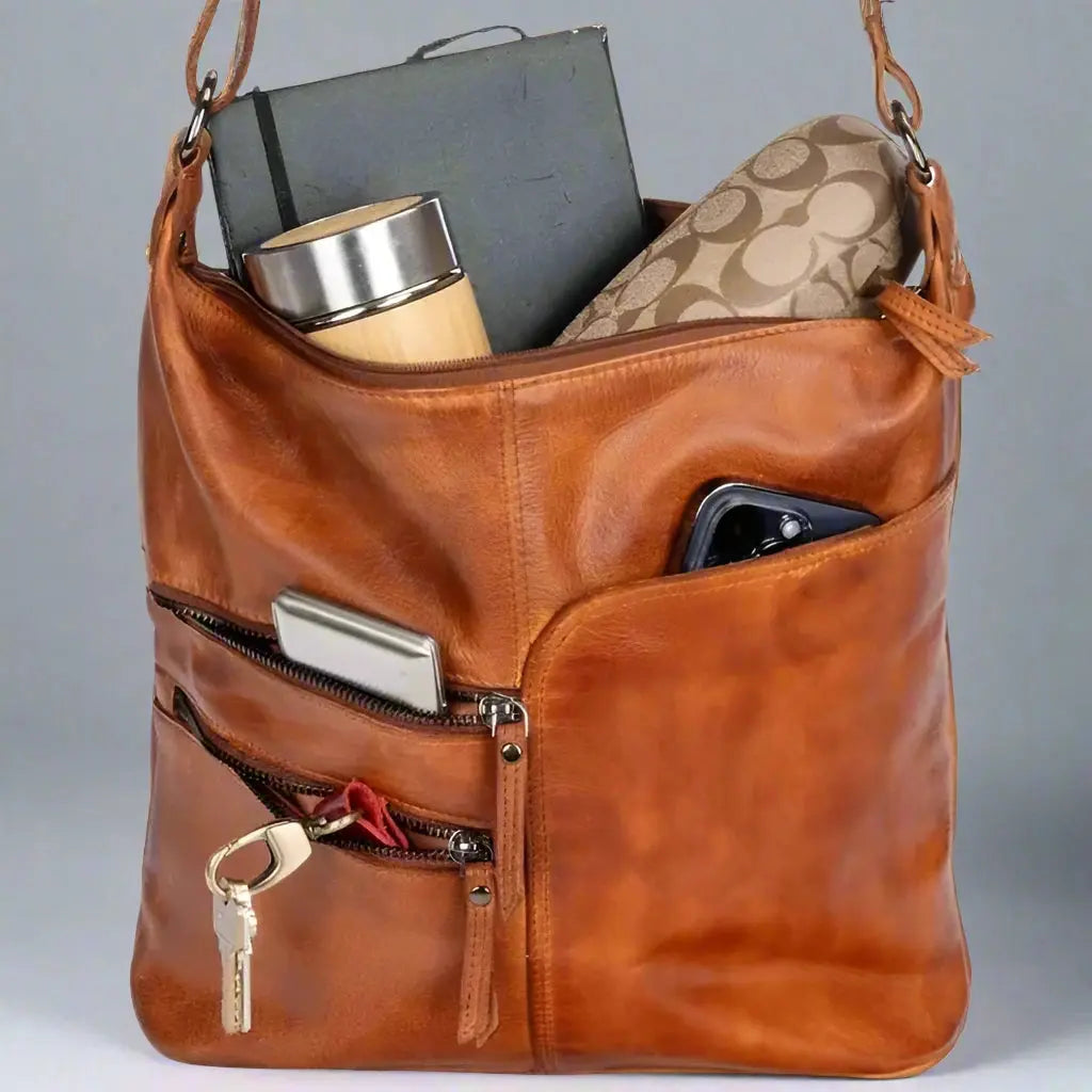 Greenwood Leather Shoulder Bag with 2 Zip Pockets-19