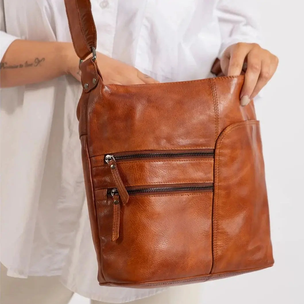 Greenwood Leather Shoulder Bag with 2 Zip Pockets-20