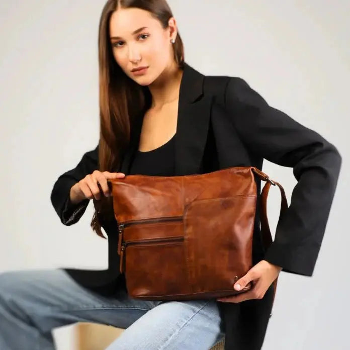 Greenwood Leather Shoulder Bag with 2 Zip Pockets-21