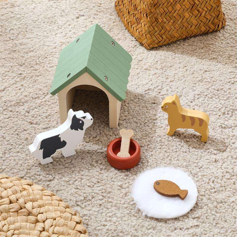 Mini Wooden Dog House & Cat Pretend Play Set | Wild Baby-1