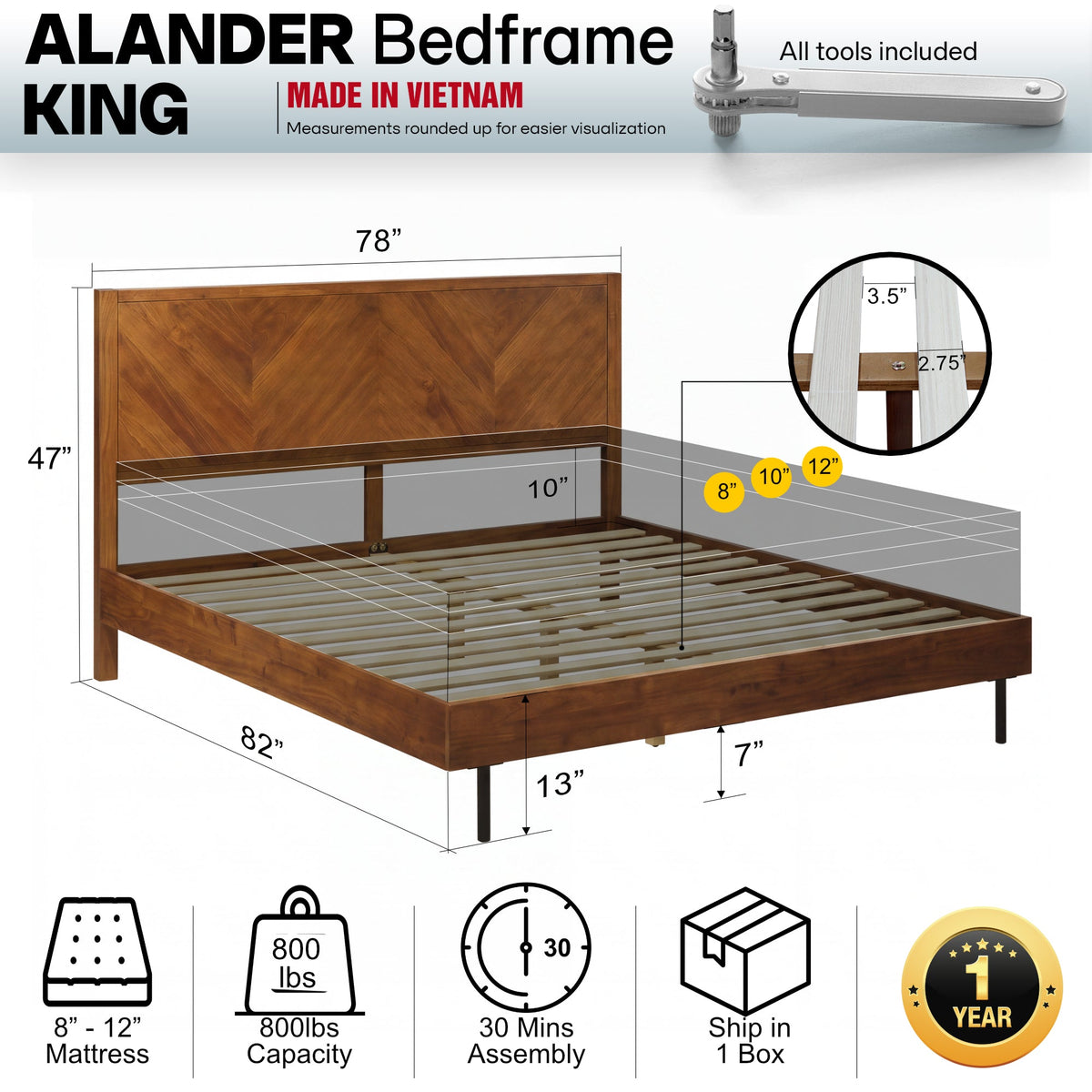 Alander Solid Wood Bed Frame-26