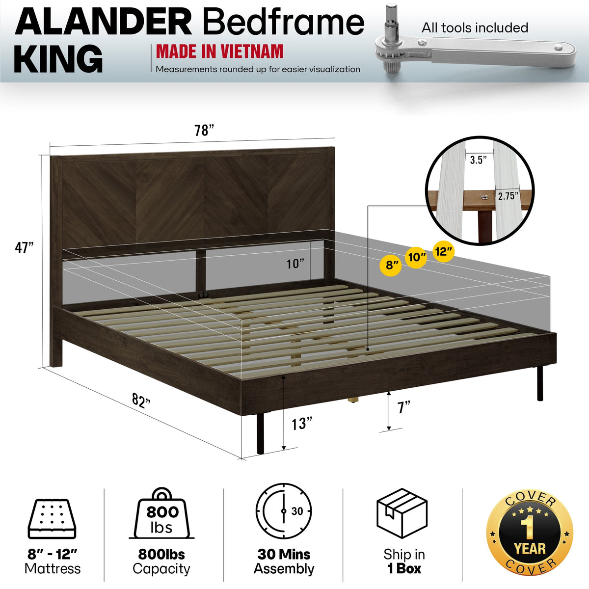Alander Solid Wood Bed Frame-4