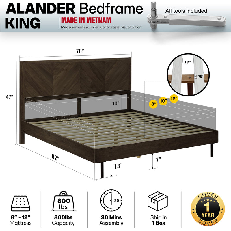 Alander Solid Wood Bed Frame-4