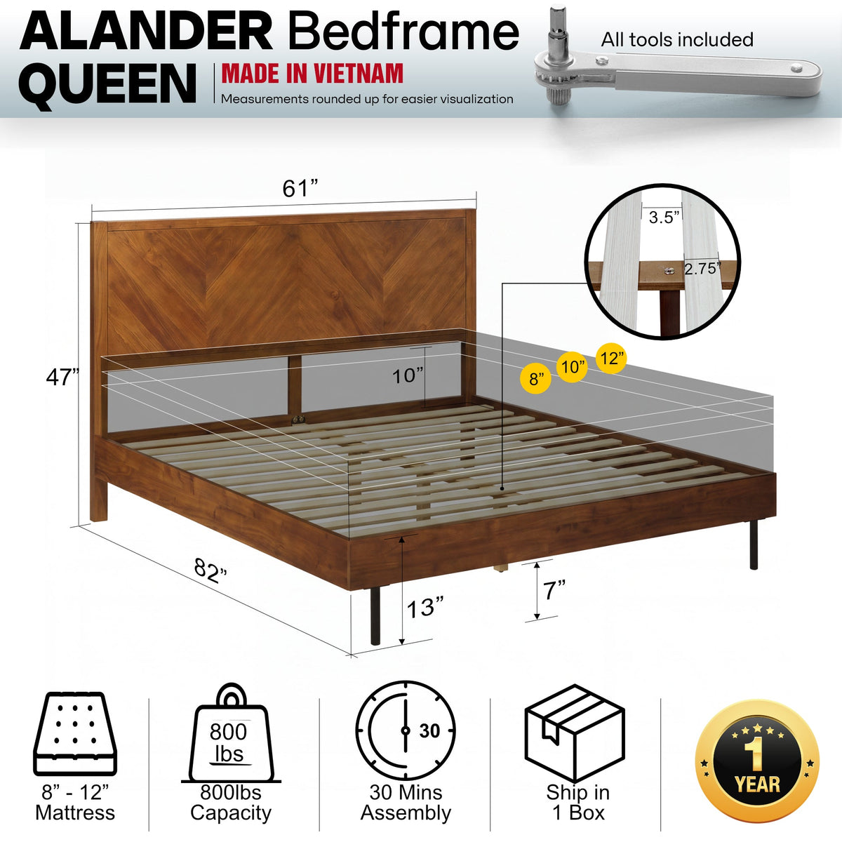 Alander Solid Wood Bed Frame-27