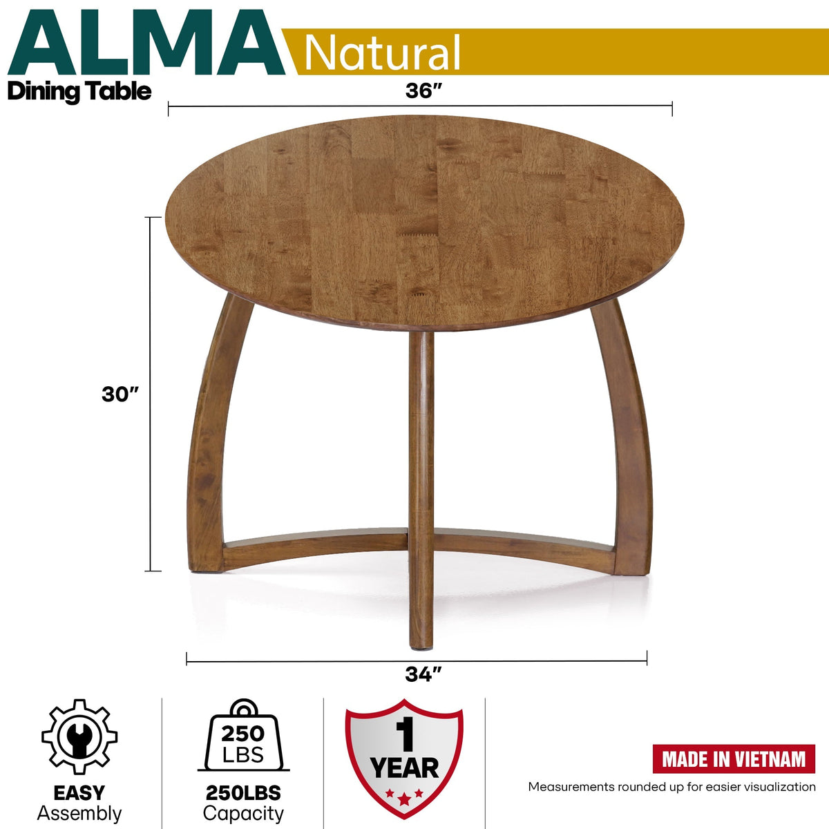 Alma 36 Inches Round Dining Table-4