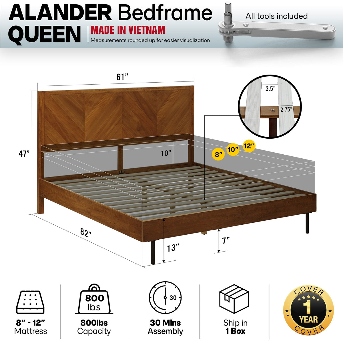 Alander Solid Wood Bed Frame-16