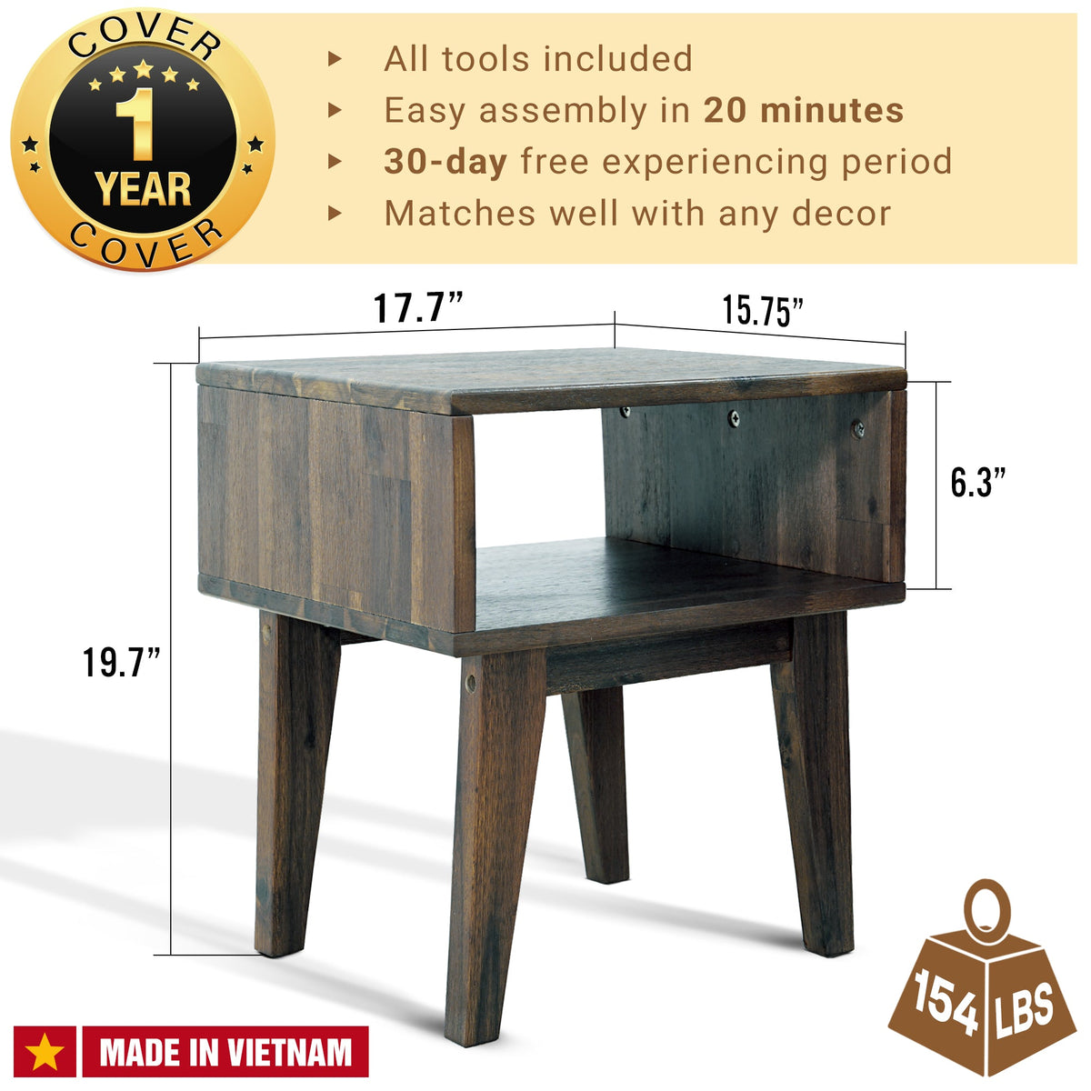 Mesita de Noche de Madera Maciza Serena-32