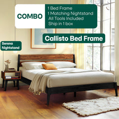[Buy 1 Get 1] Callisto Solid Wood Bed Frame and Nightstand-9