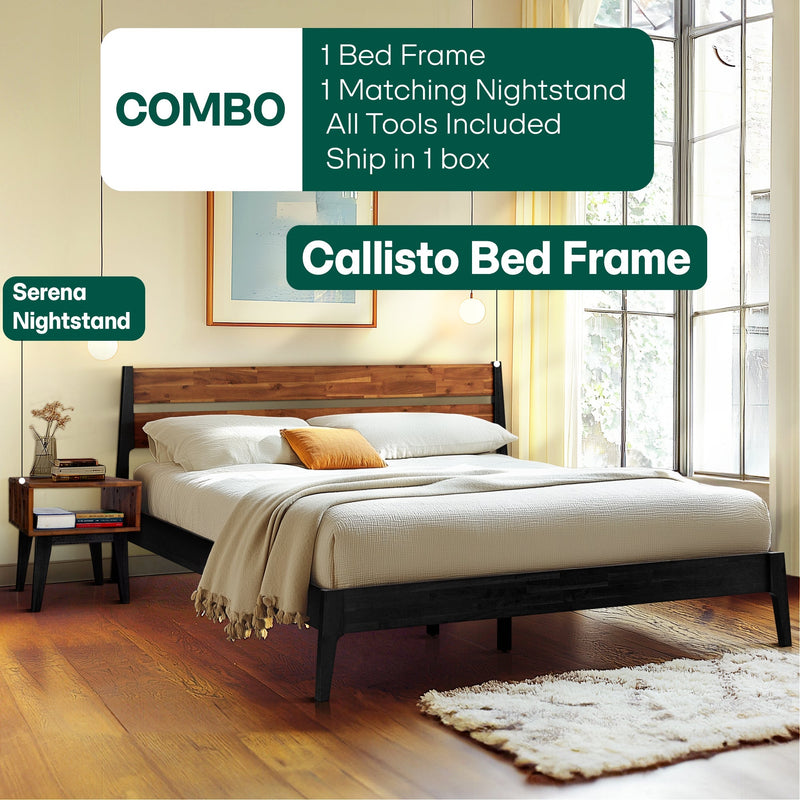 [Buy 1 Get 1] Callisto Solid Wood Bed Frame and Nightstand-9