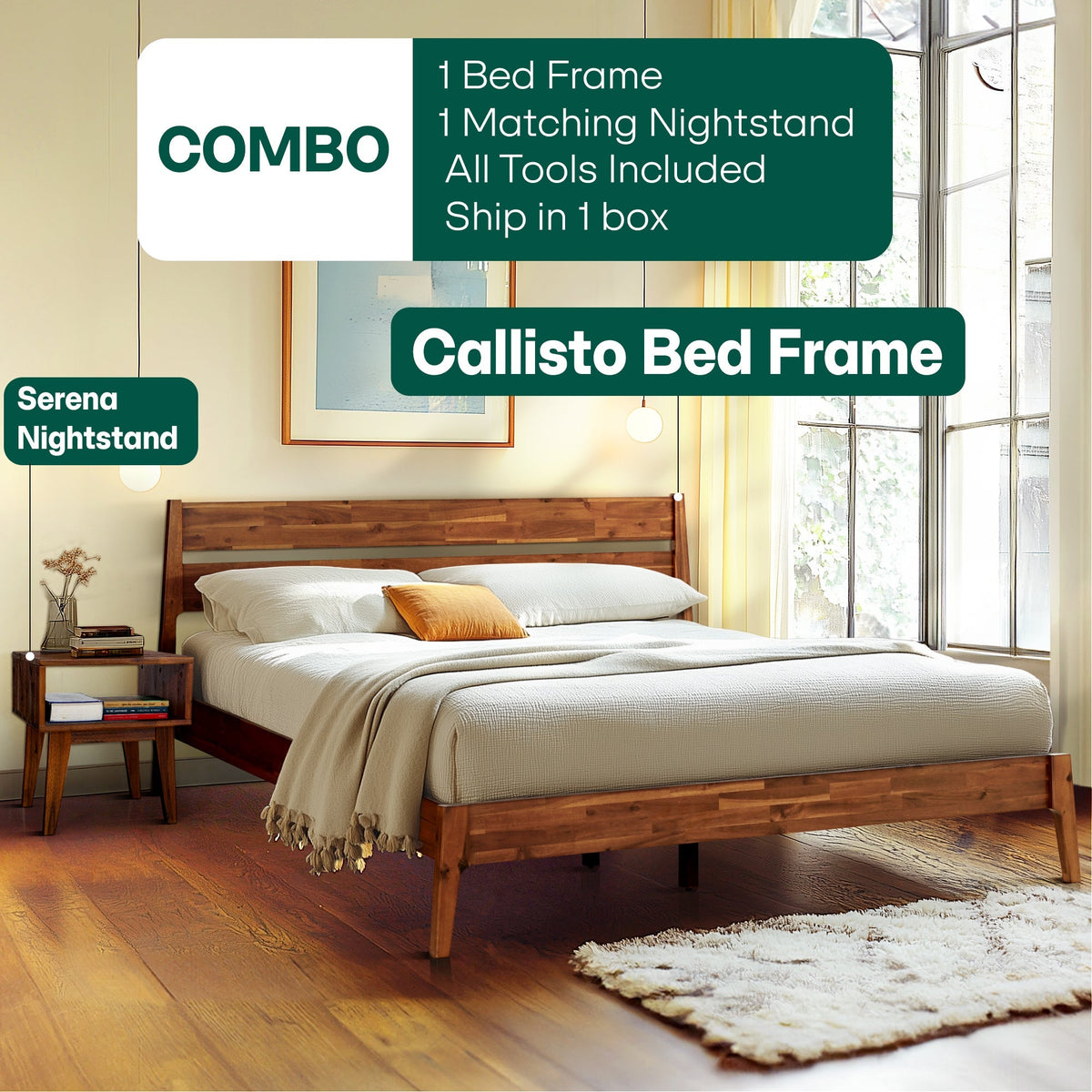 [Buy 1 Get 1] Callisto Solid Wood Bed Frame and Nightstand-17