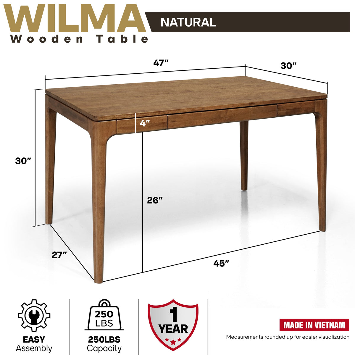 Wilma 48 Inches Solid Wood Desk-3
