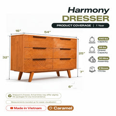 Harmony Solid Wood Dresser with 6 Drawers-13