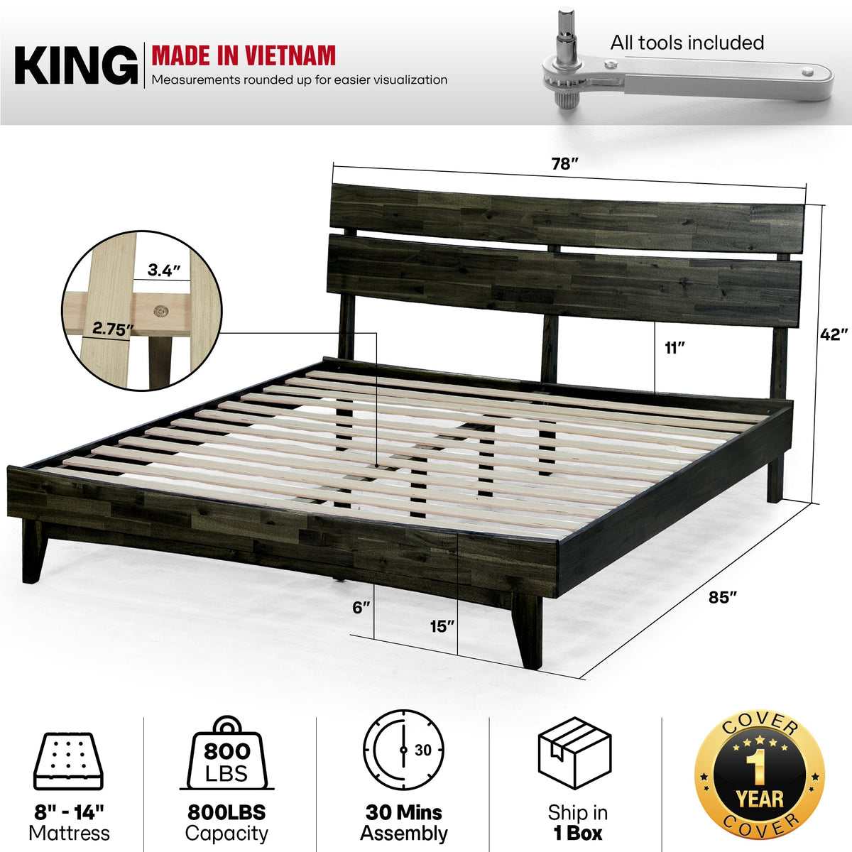 Aurora Solid Wood Bed Frame-10