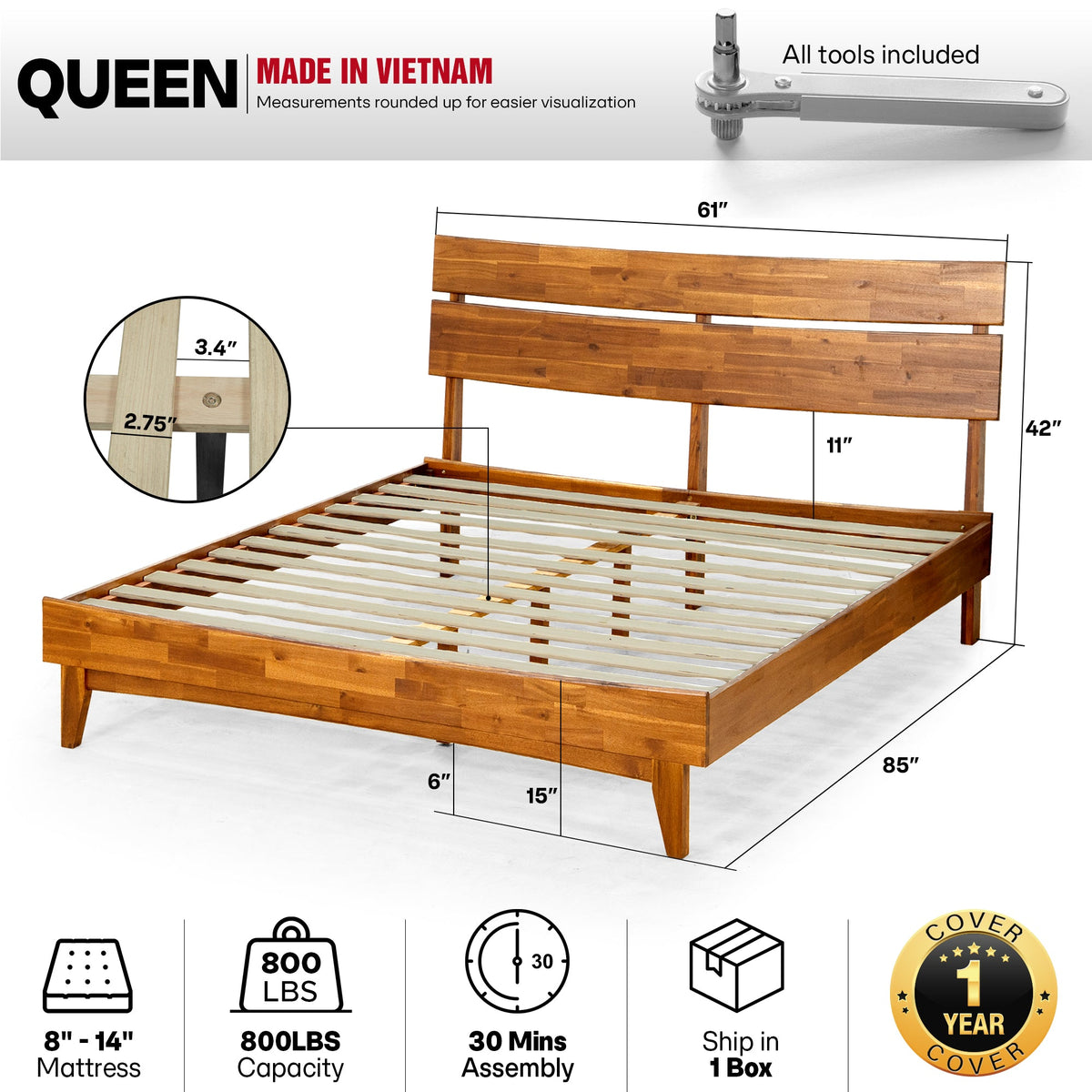 Aurora Solid Wood Bed Frame-31