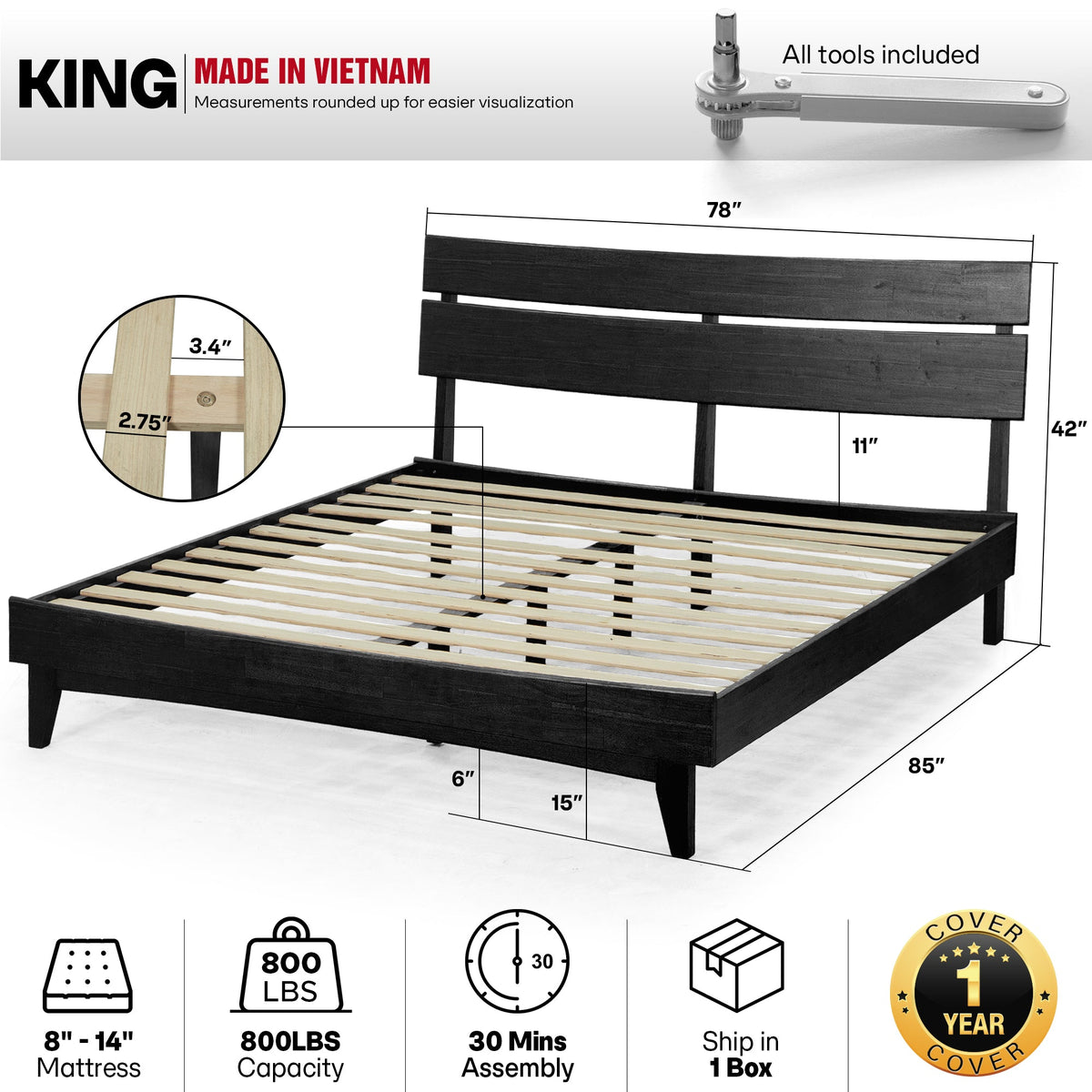Aurora Solid Wood Bed Frame-50