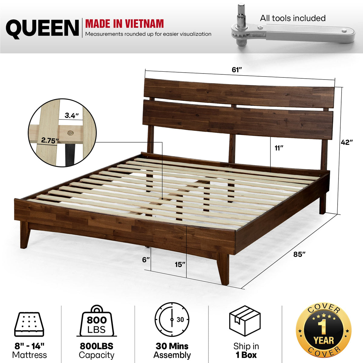 Aurora Solid Wood Bed Frame-41