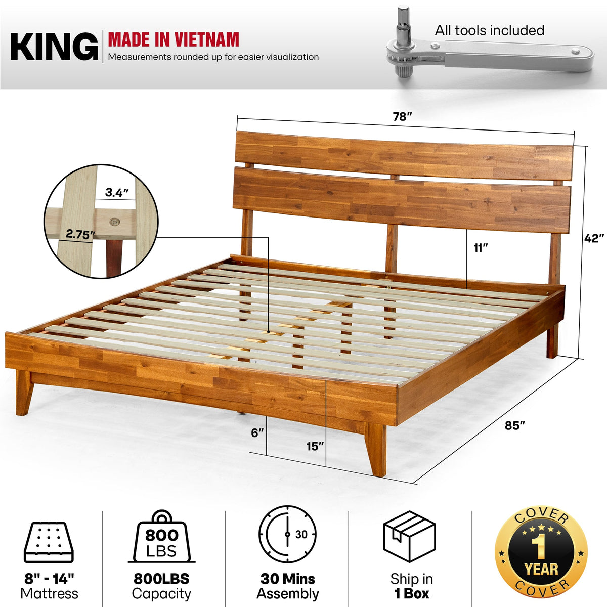 Aurora Solid Wood Bed Frame-30