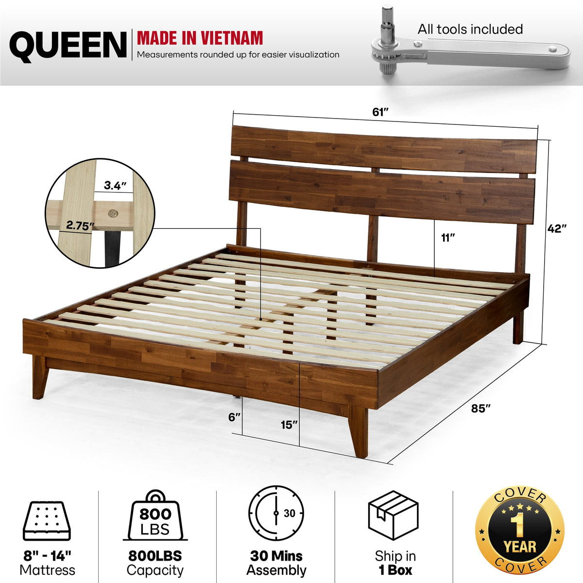 Aurora Solid Wood Bed Frame-21