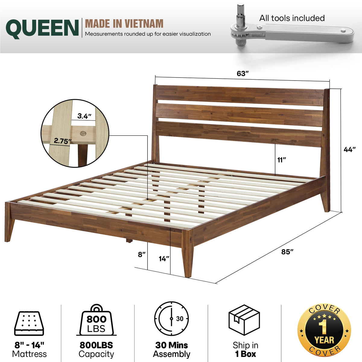Emery Solid Wood Bed Frame-9