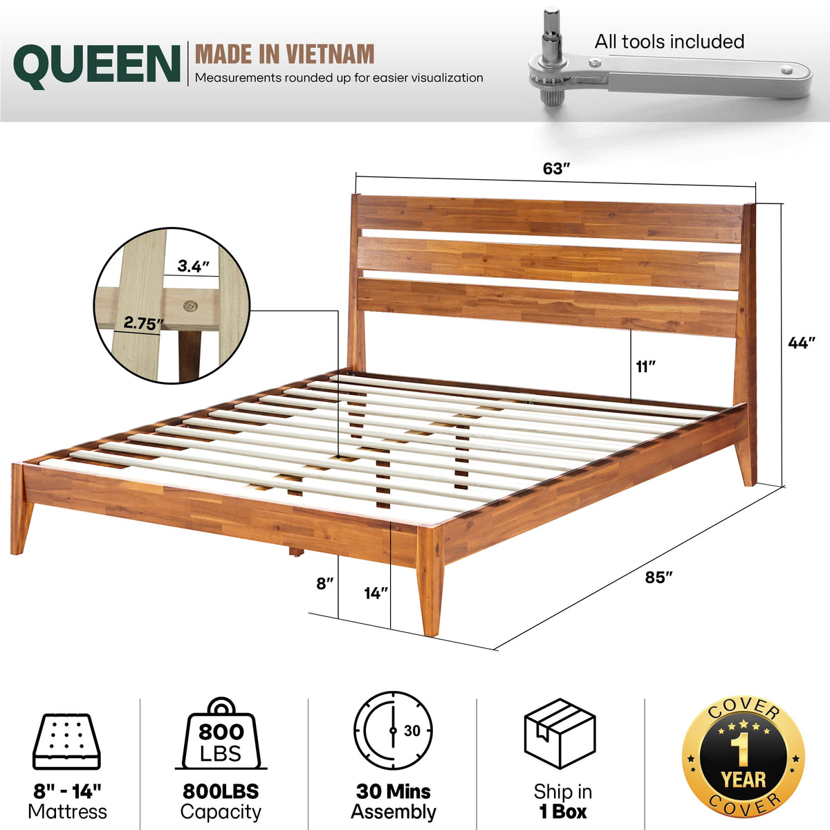 Emery Solid Wood Bed Frame-20