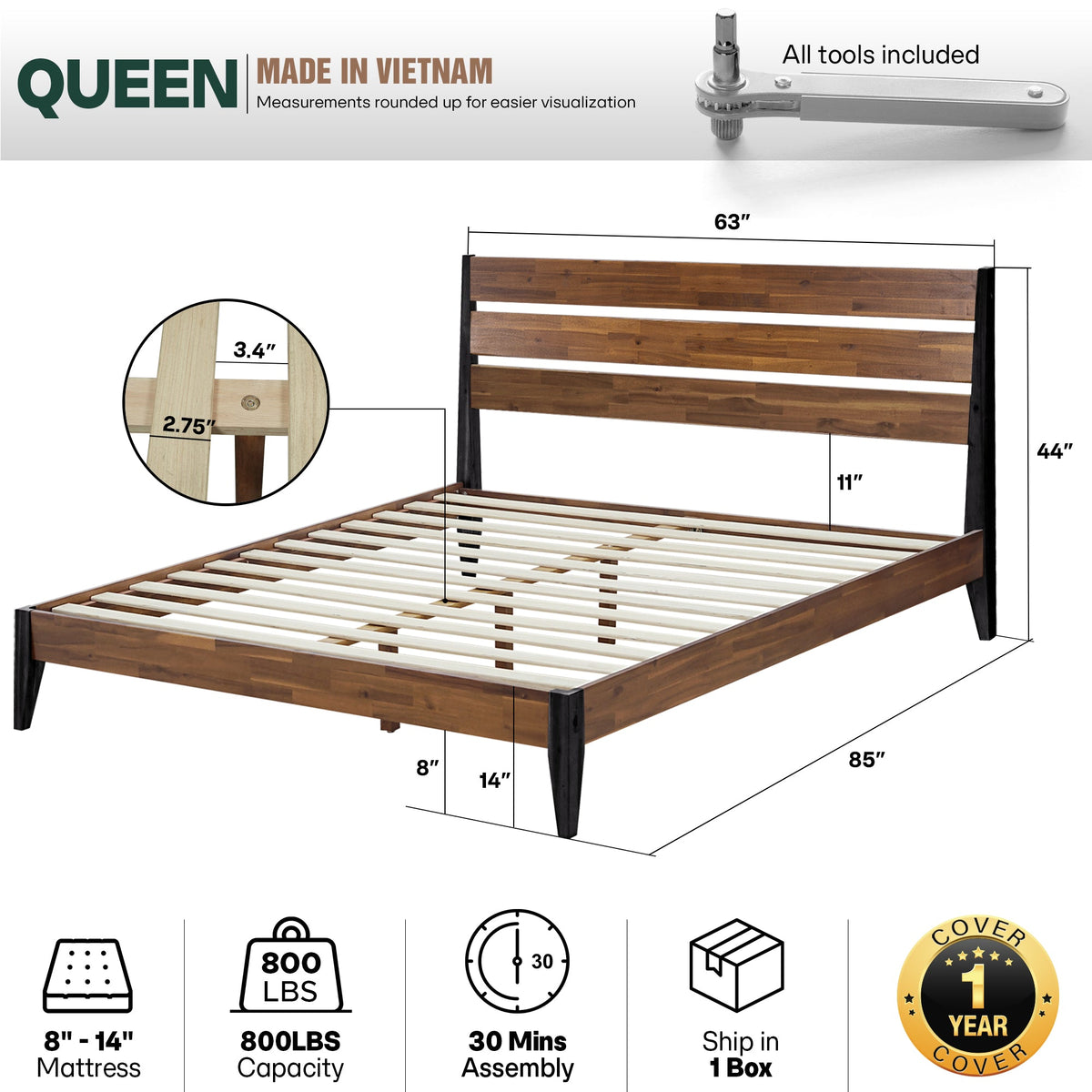 Emery Solid Wood Bed Frame-42