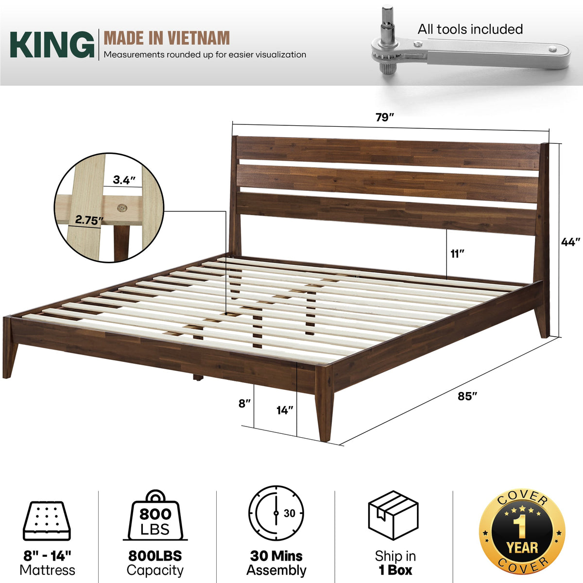 Emery Solid Wood Bed Frame-32