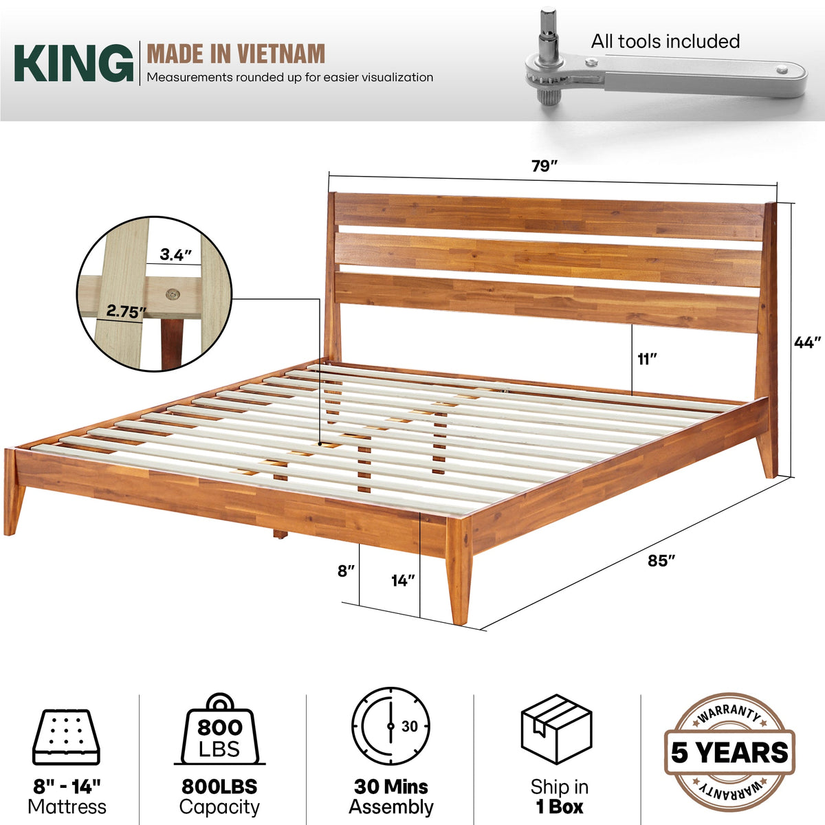 Emery Solid Wood Bed Frame-21