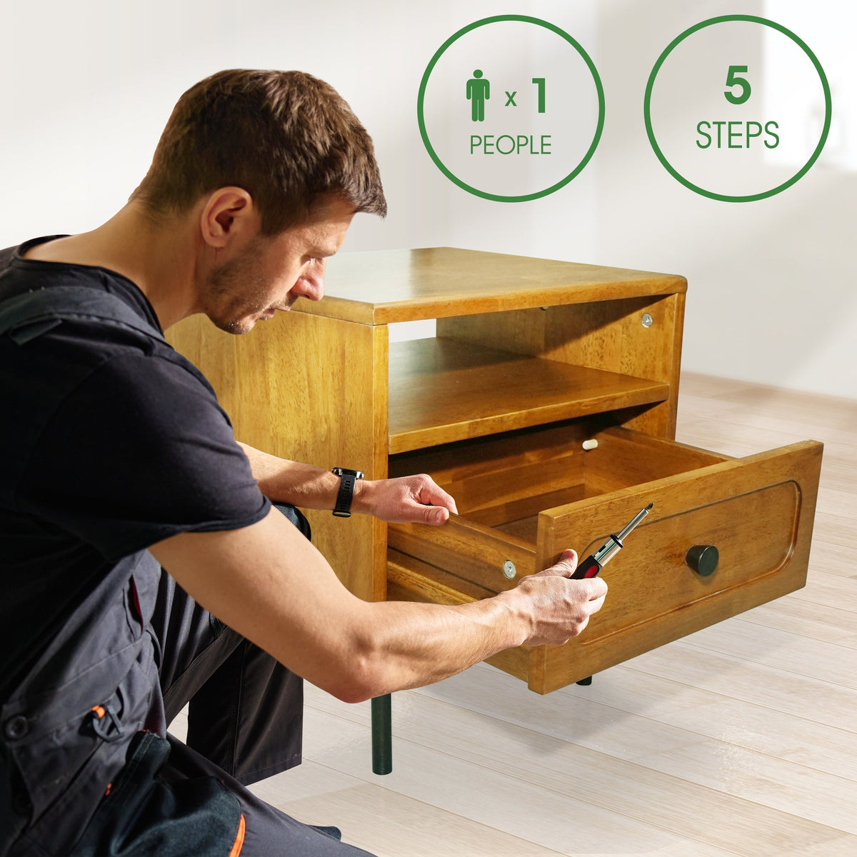 Mesa de noche de madera maciza Savana de un cajón-24