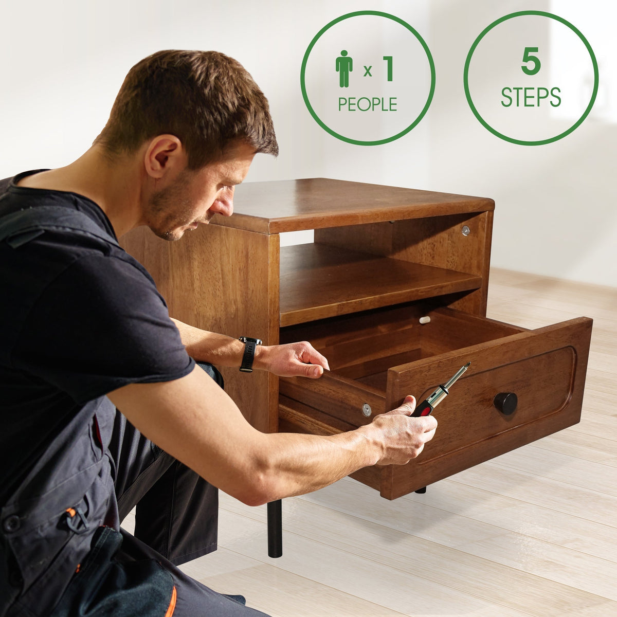 Mesa de noche de madera maciza Savana de un cajón-14