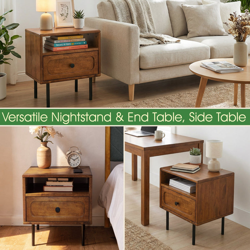 Mesa de noche de madera maciza Savana de un cajón-7