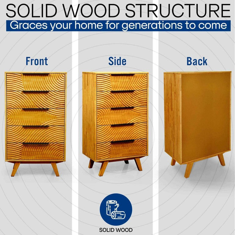 Harmony Solid Wood Dresser with 5 Drawers-15