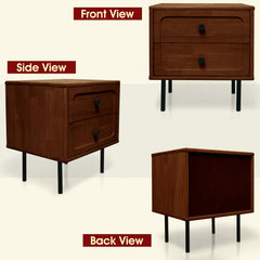 Mesa de noche Savana de madera maciza con dos cajones-18