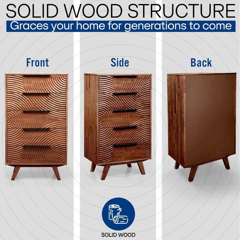 Harmony Solid Wood Dresser with 5 Drawers-25