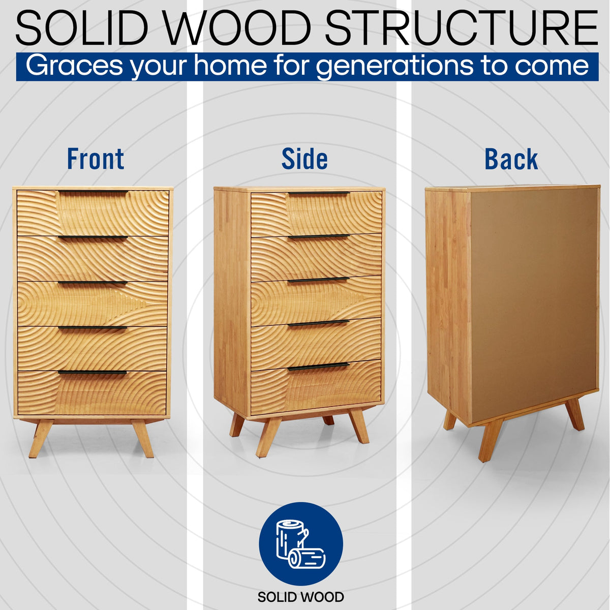 Harmony Solid Wood Dresser with 5 Drawers-7